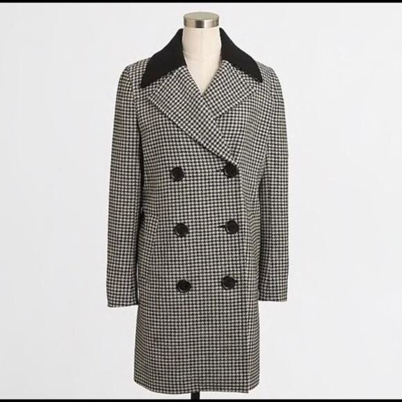 J CREW Black/White houndstooth Double Breasted wool coat 2 - Picture 1 of 8